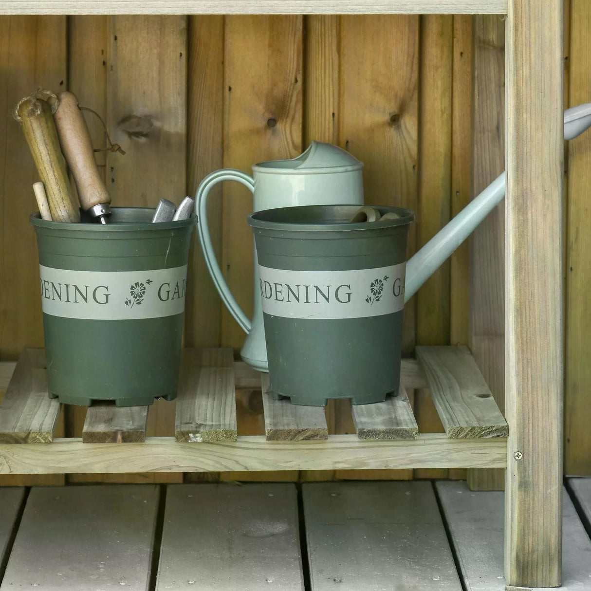 Outsunny Garden Wooden Planters14 Raised Garden Bed with Legs and Storage Shelf Elevated Wooden Planter Box