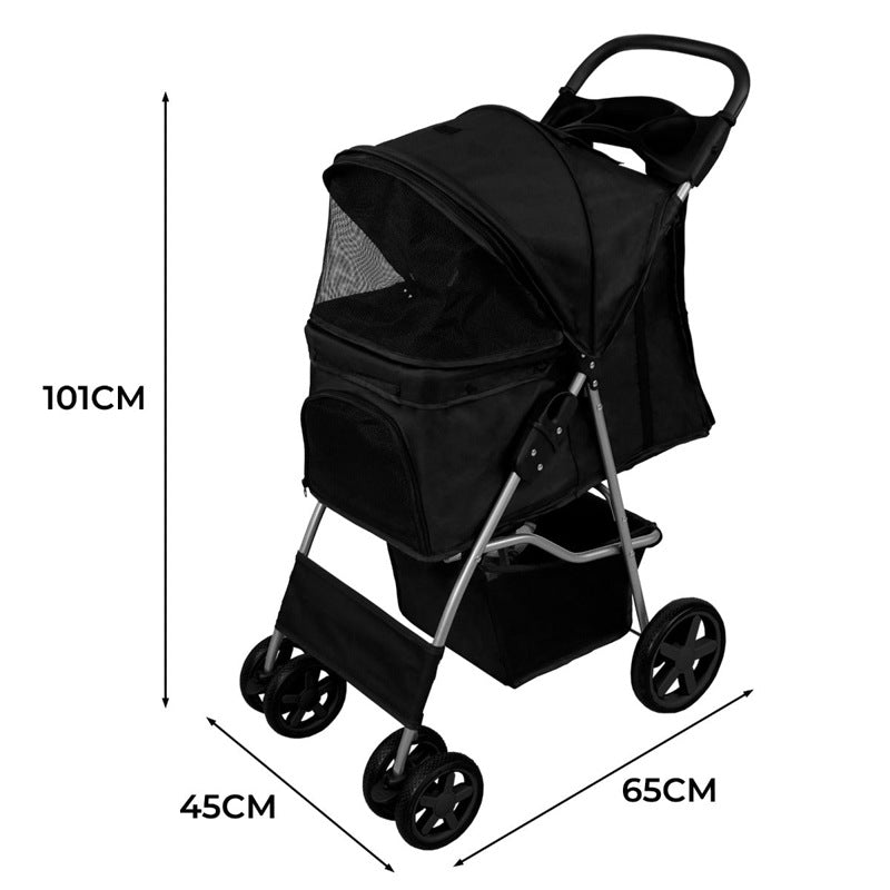 Pet Stroller with Rain Cover Black