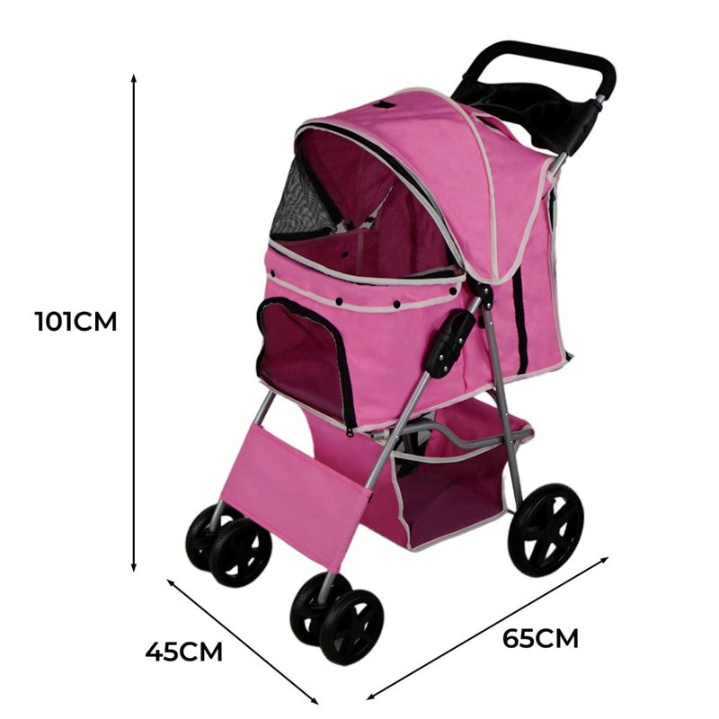 Pet Stroller with Rain Cover Pink