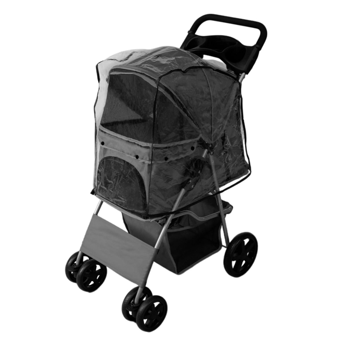 Pet Stroller with Rain Cover Grey