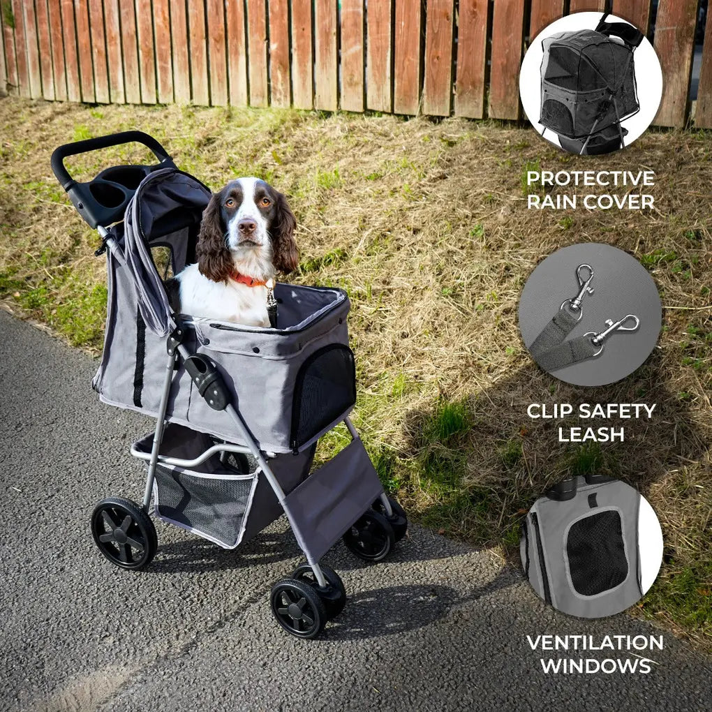 Pet Stroller with Rain Cover Grey