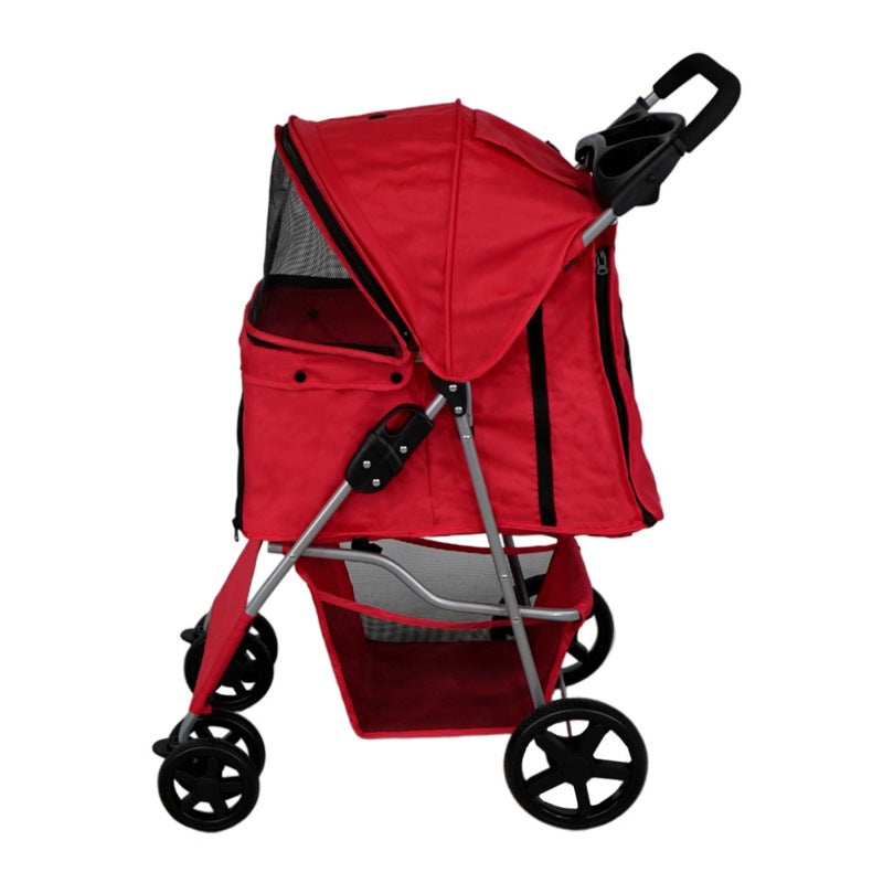 Pet Stroller with Rain Cover Red