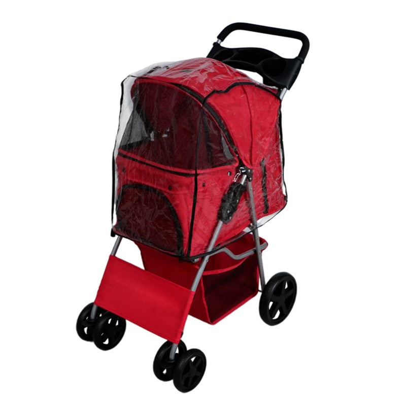 Pet Stroller with Rain Cover Red