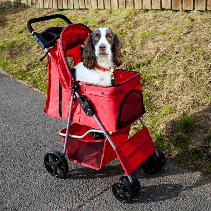 Pet Stroller with Rain Cover Red