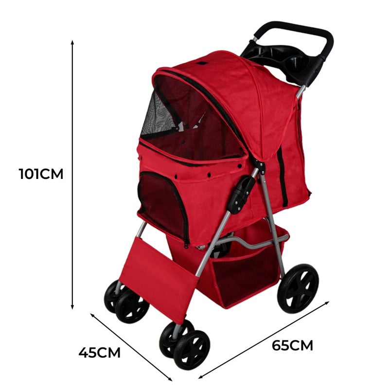 Pet Stroller with Rain Cover Red