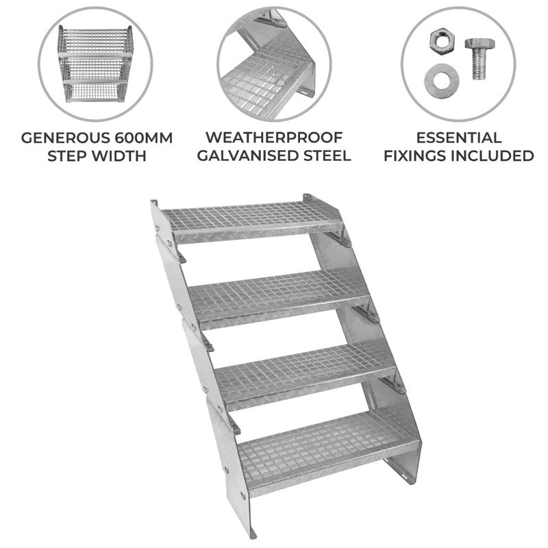Adjustable 4 Section Galvanised Staircase - 600mm Wide