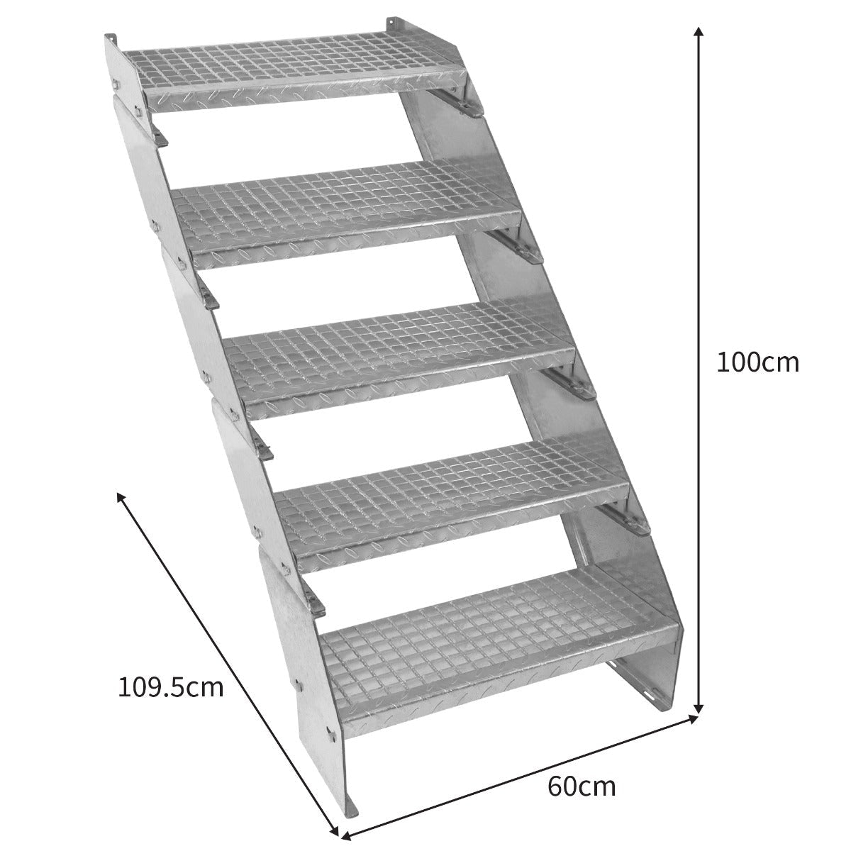 Adjustable 5 Section Galvanised Staircase - 600mm Wide