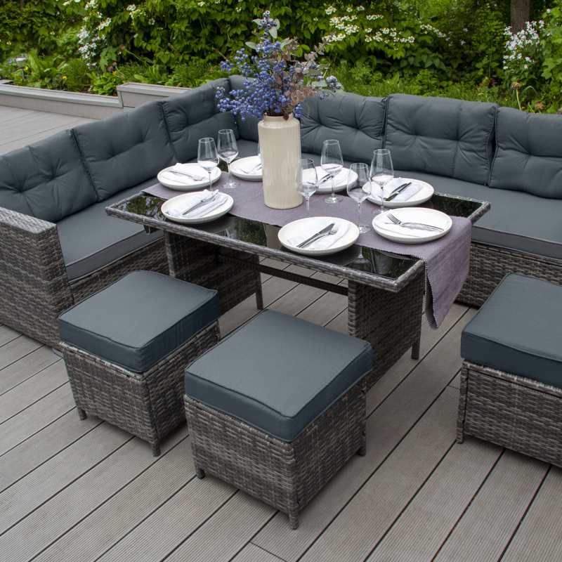 Rattan Corner Set & Storage Box - Grey