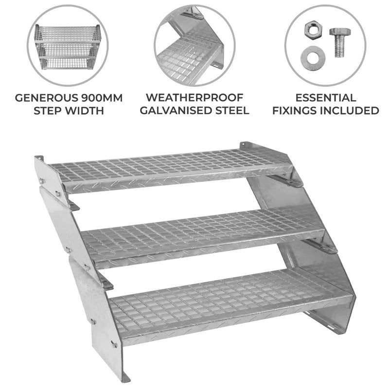 Adjustable 3 Section Galvanised Staircase - 900mm Wide