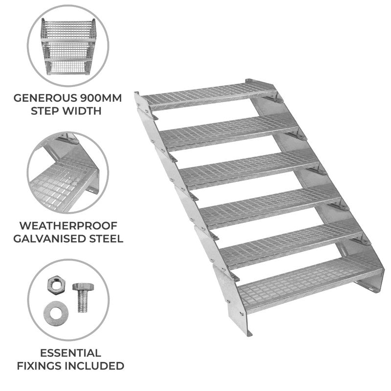 Adjustable 6 Section Galvanised Staircase - 900mm Wide