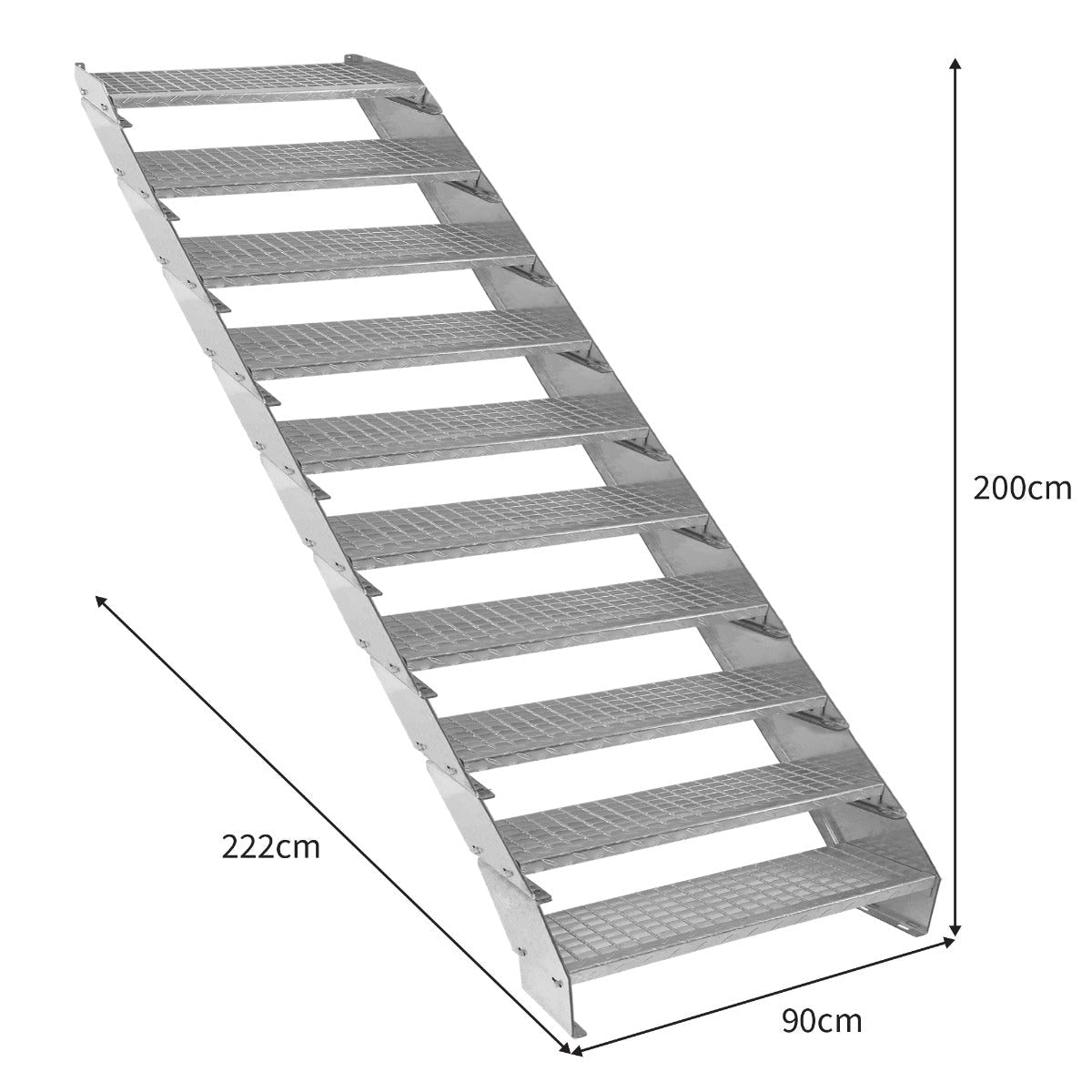 Adjustable 10 Section Galvanised Staircase - 900mm Wide