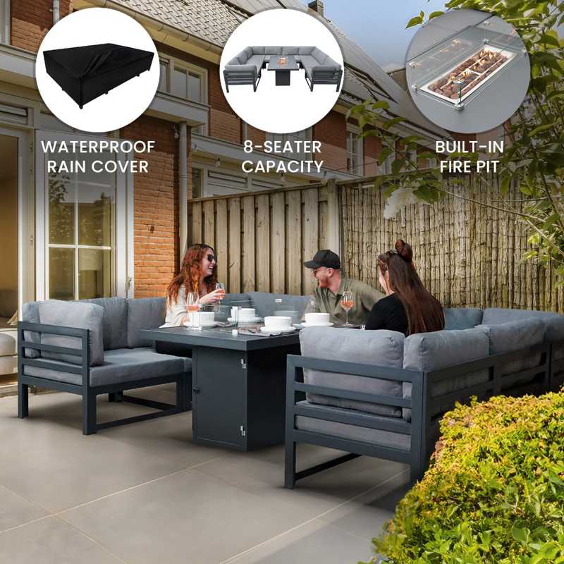 Modular Garden Furniture Set With Fire Pit - Anthracite Grey