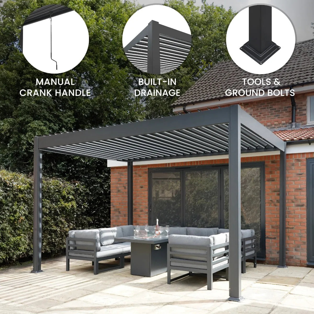 Anthracite Aluminium Pergola 3m x 3m