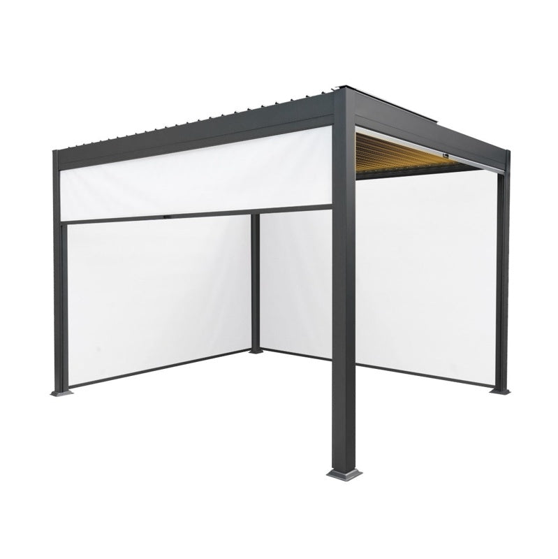 Anthracite Aluminium Pergola With White Blinds & LED Lights - 3m x 3m