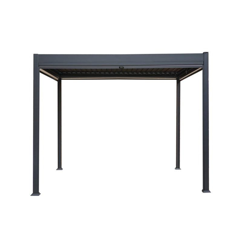 Anthracite Aluminium Pergola With White Blinds & LED Lights - 3m x 3m