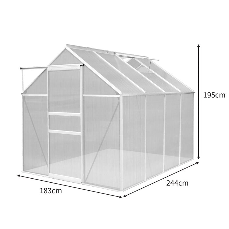 Polycarbonate Greenhouse 6ft x 8ft Silver