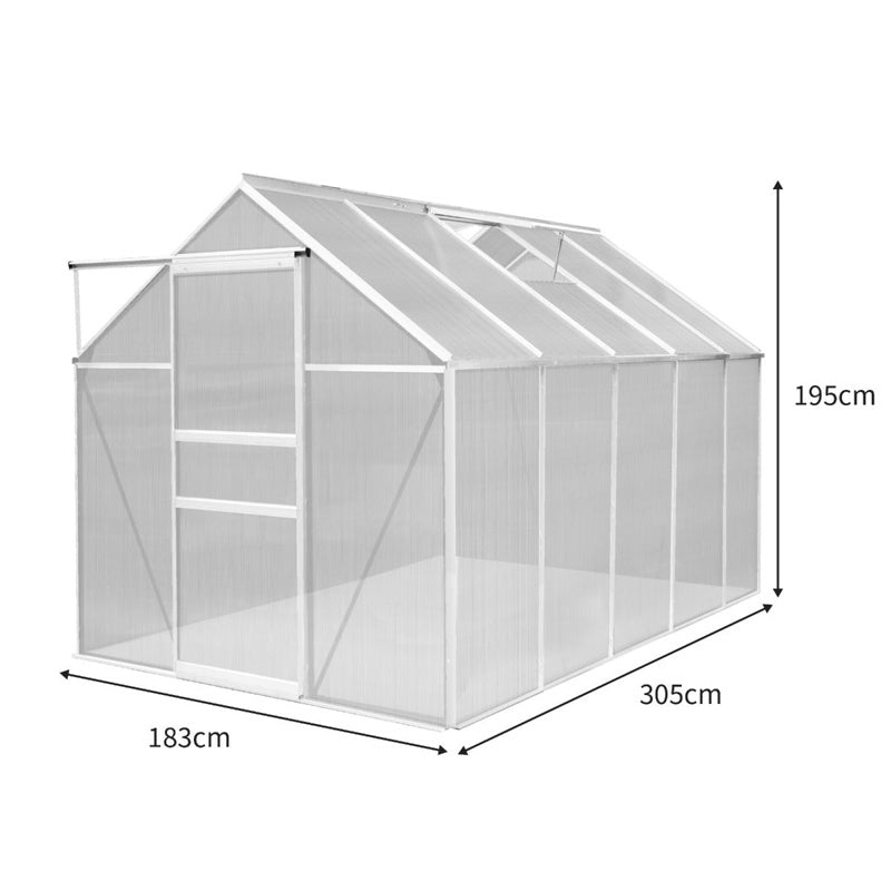Polycarbonate Greenhouse 6ft x 10ft Silver