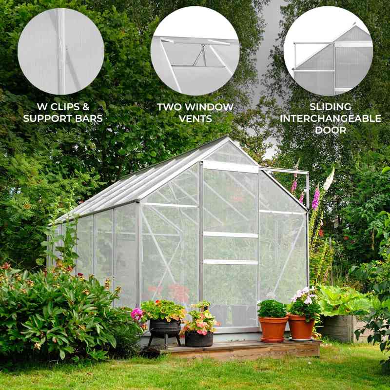Polycarbonate Greenhouse 6ft x 10ft Silver