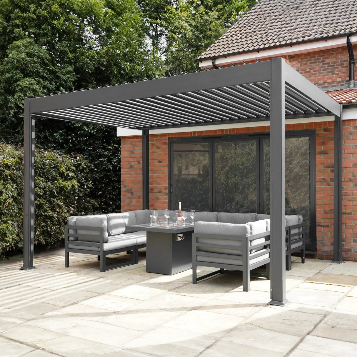 Anthracite Aluminium Pergola With LED Lights - 3m x 3m