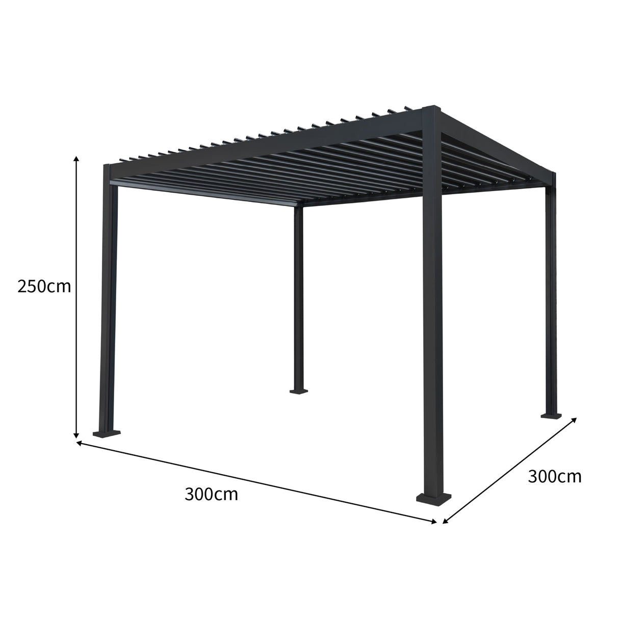 Anthracite Aluminium Pergola With LED Lights - 3m x 3m