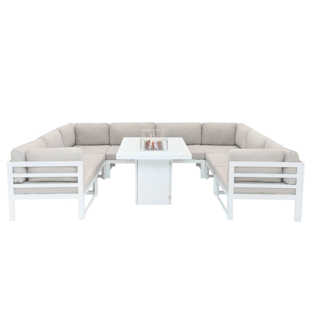 Modular Garden Furniture Set With Fire Pit - White