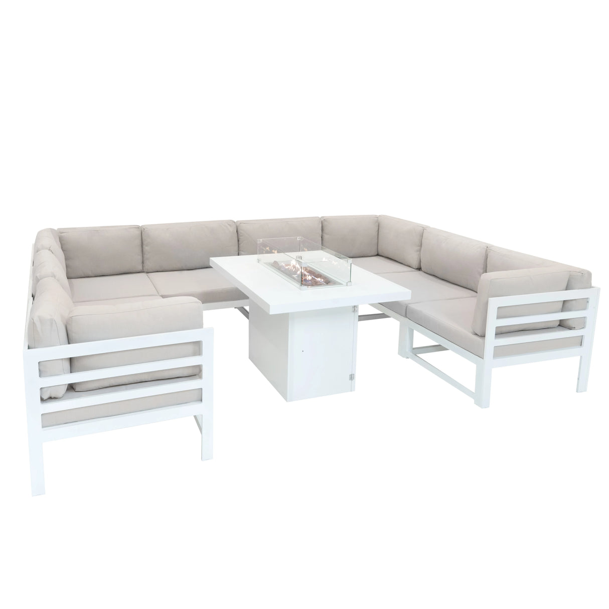 Modular Garden Furniture Set With Fire Pit - White