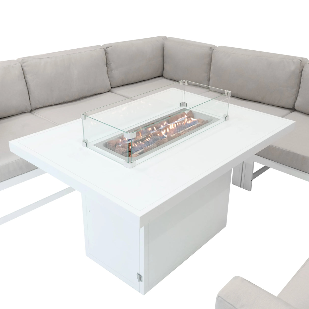 Modular Garden Furniture Set With Fire Pit - White
