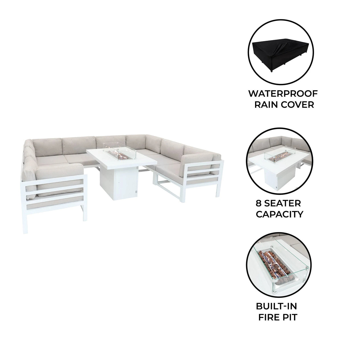 Modular Garden Furniture Set With Fire Pit - White