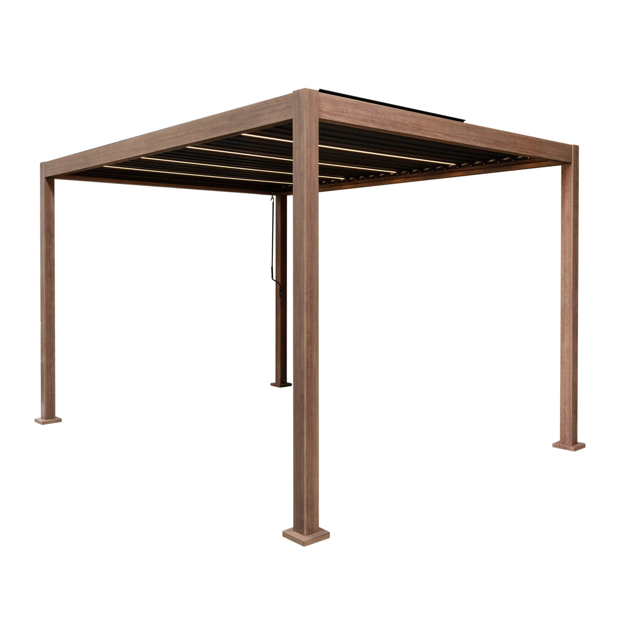 Wood Effect Aluminium Pergola With LED Lights - 4m x 3m