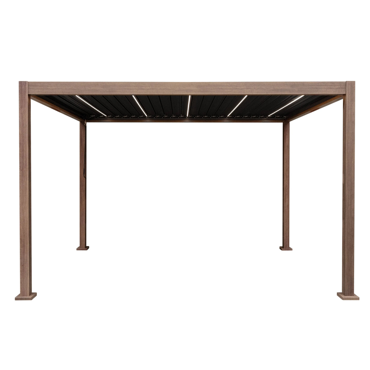 Wood Effect Aluminium Pergola With LED Lights - 4m x 3m