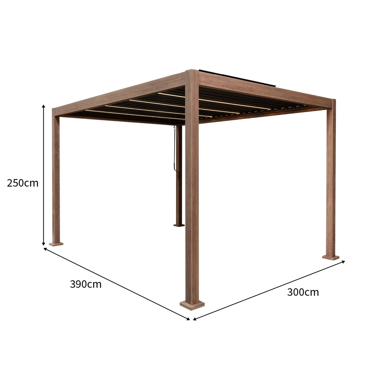 Wood Effect Aluminium Pergola With LED Lights - 4m x 3m