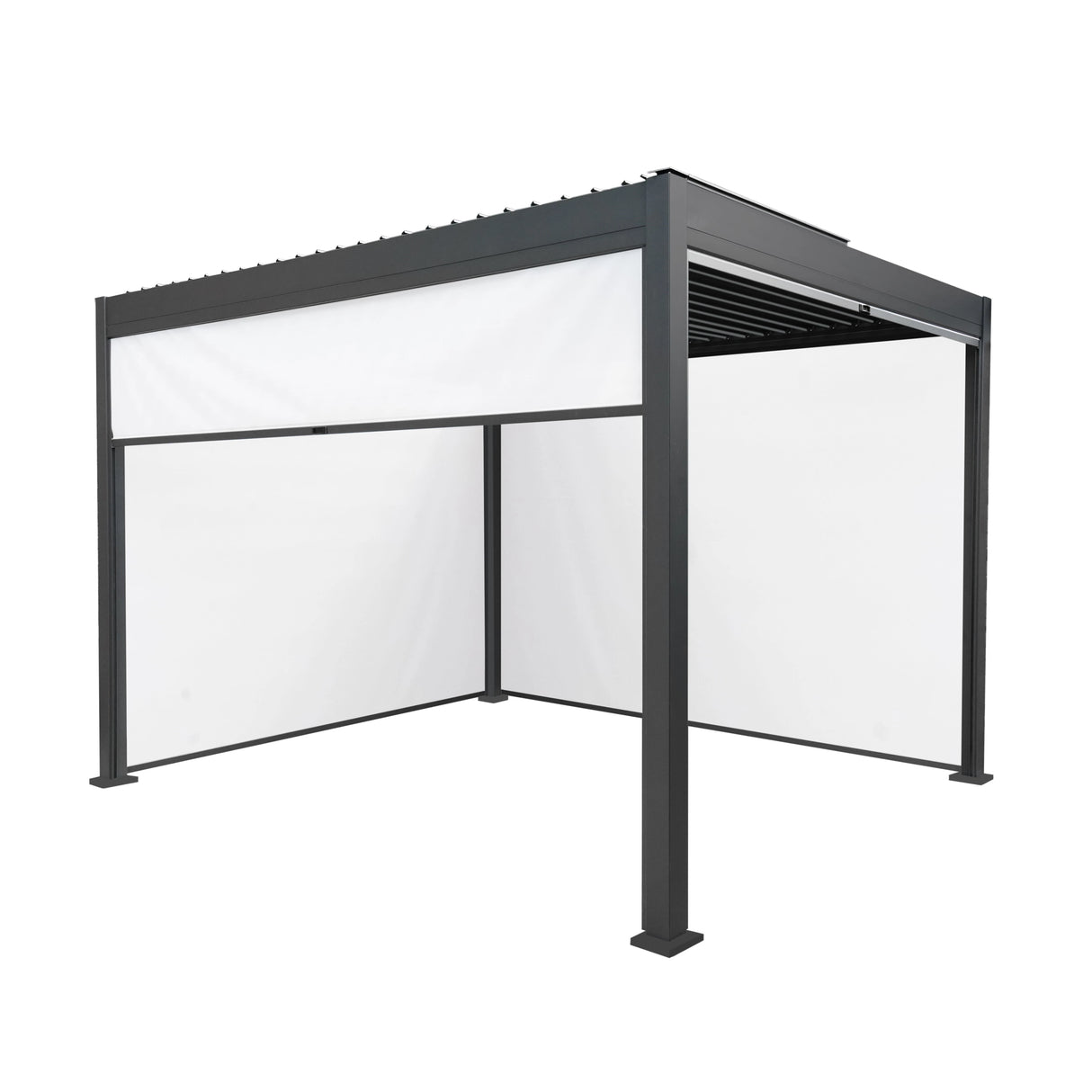 Anthracite Aluminium Pergola With White Blinds - 3m x 3m