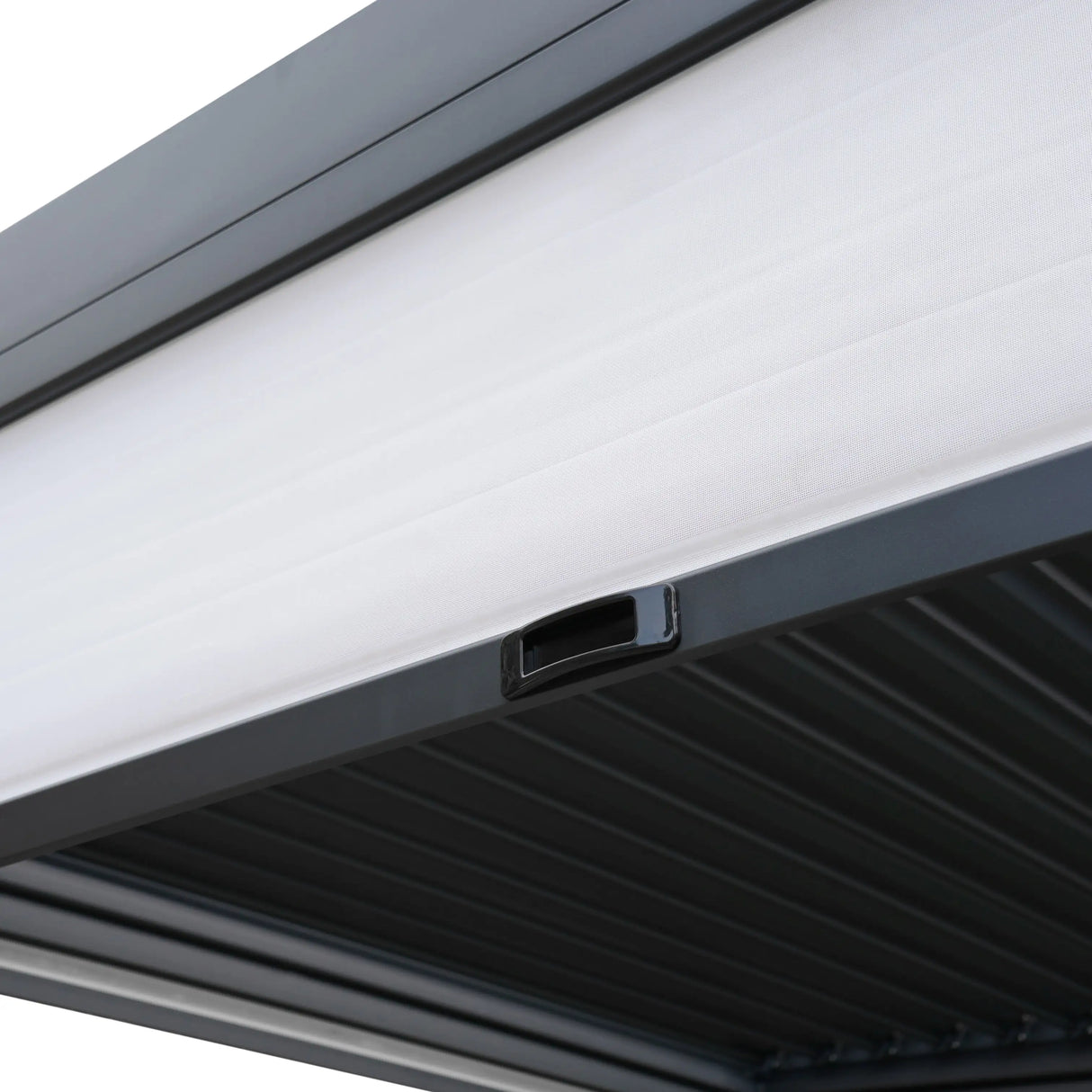 Anthracite Aluminium Pergola With White Blinds - 3m x 3m