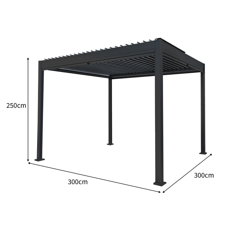Aluminium Pergola With Anthracite Blinds & LED Lights - 3m x 3m