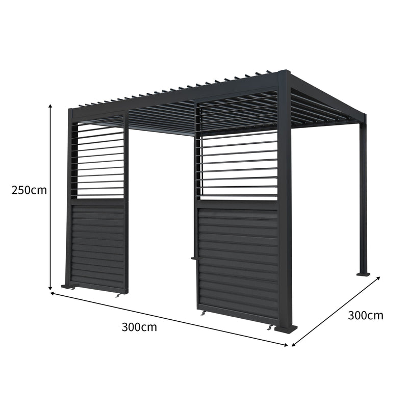 Anthracite Aluminium Pergola With 2 x Shutter Panels - 3m x 3m