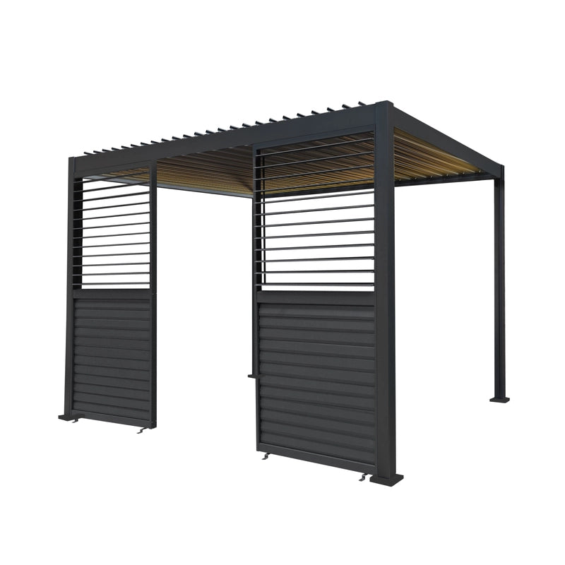 Anthracite Aluminium Pergola With LED Lights & 2 x Shutter Panels - 3m x 3m