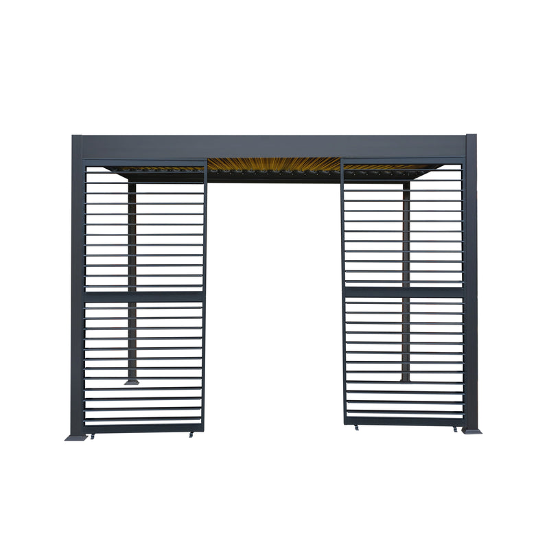 Anthracite Aluminium Pergola With LED Lights & 2 x Shutter Panels - 3m x 3m