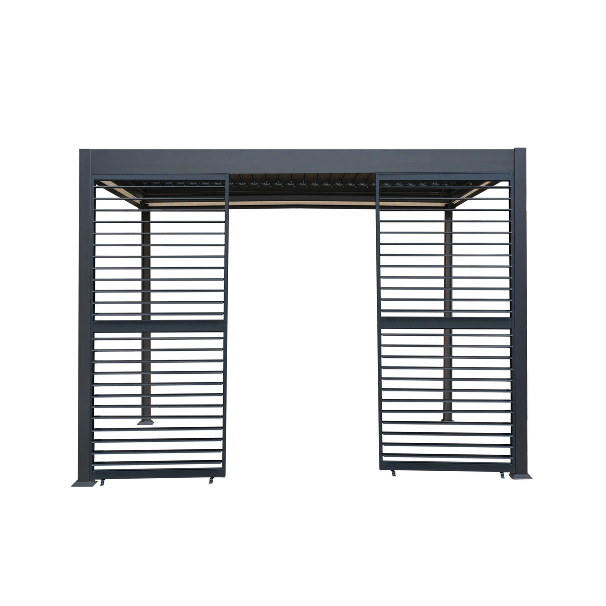 Anthracite Aluminium Pergola With White Blinds & 2 Shutter Panels - 3m x 3m