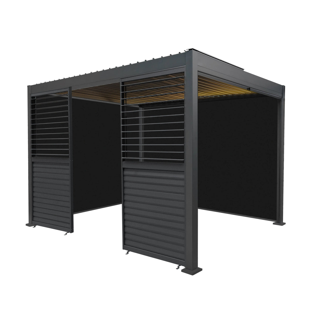 Aluminium Pergola With Anthracite Blinds, 2 x Side Panels & LED Lights - 3m x 3m