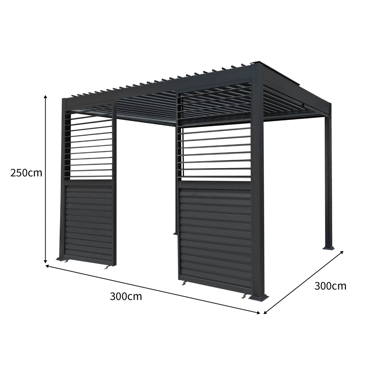 Aluminium Pergola With Anthracite Blinds, 2 x Side Panels & LED Lights - 3m x 3m