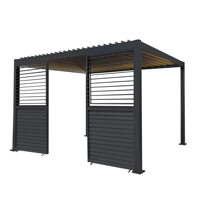 Anthracite Aluminium Pergola With LED Lights & 2 x Shutter Panels - 3m x 4m