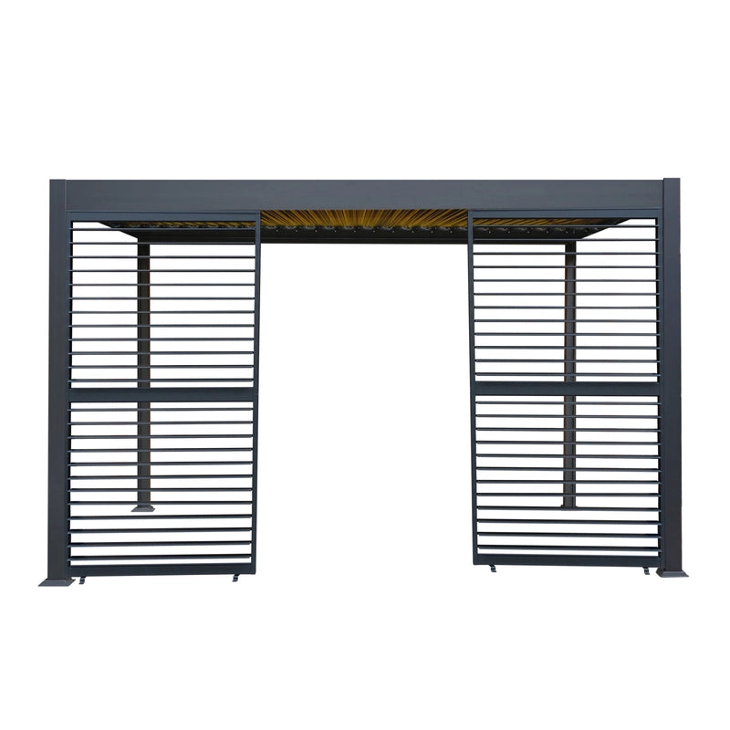 Anthracite Aluminium Pergola With LED Lights & 2 x Shutter Panels - 3m x 4m