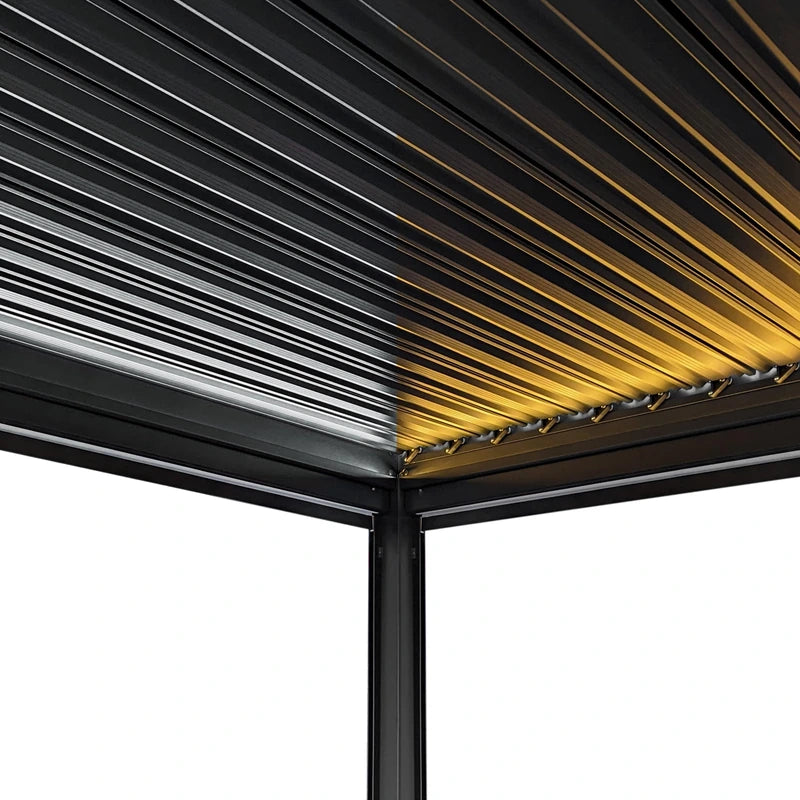 Anthracite Aluminium Pergola With LED Lights & 2 x Shutter Panels - 3m x 4m