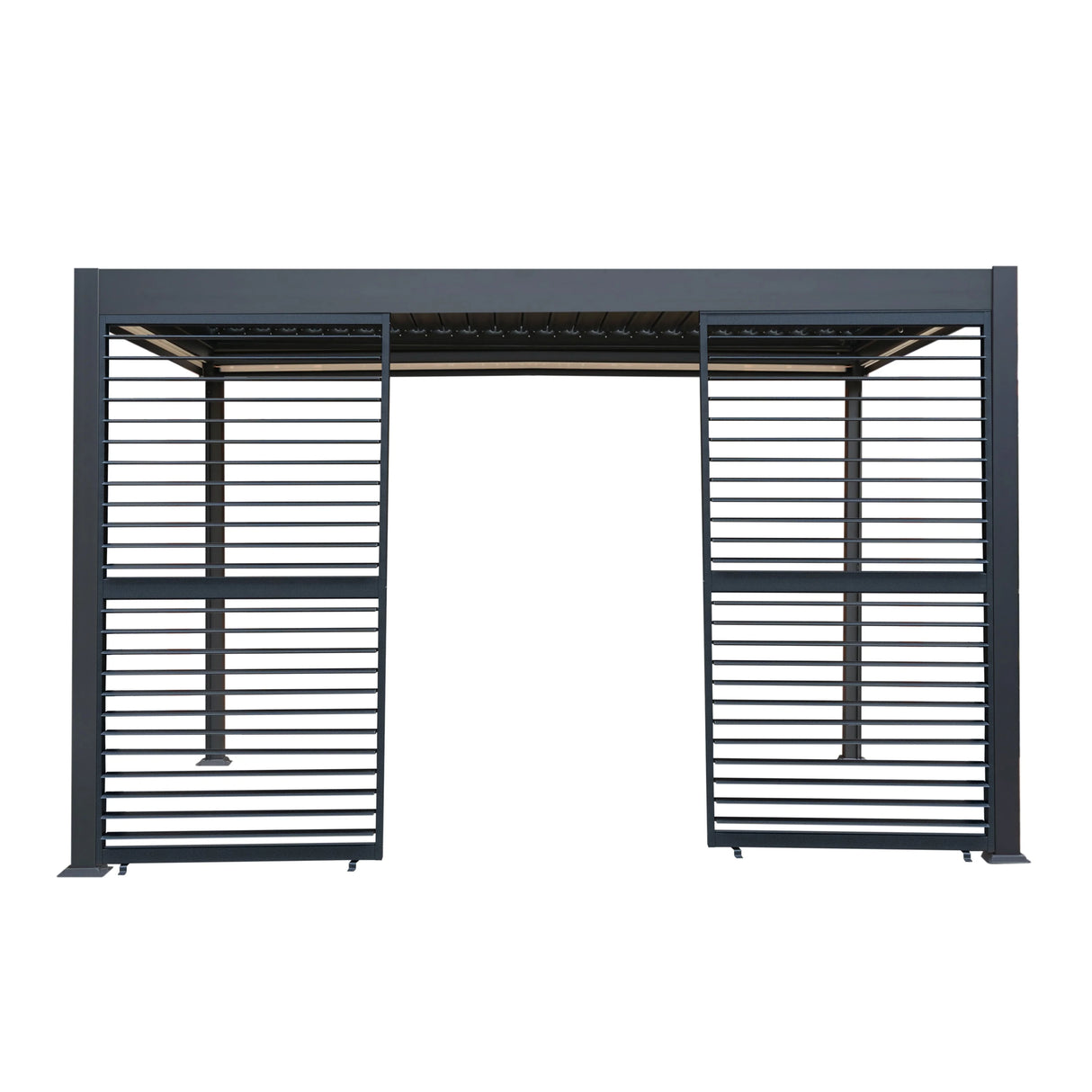 Anthracite Aluminium Pergola With White Blinds & 2 Shutter Panels - 3m x 4m