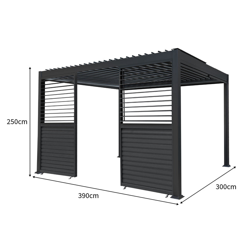 Aluminium Pergola With Anthracite Blinds, 2 x Side Panels & LED Lights - 3m x 4m