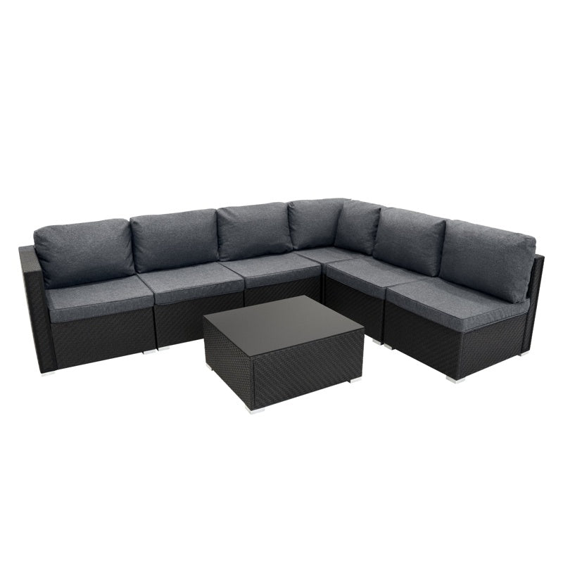 Serafina Rattan Modular 7 Piece Furniture Set - Black