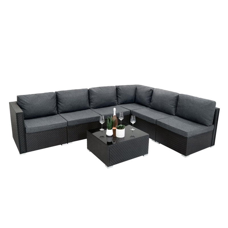 Serafina Rattan Modular 7 Piece Furniture Set - Black