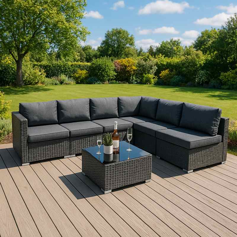 Serafina Rattan Modular 7 Piece Furniture Set - Black
