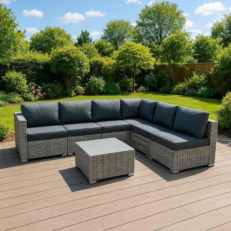 Rattan Modular 7 Piece Furniture Set - Grey
