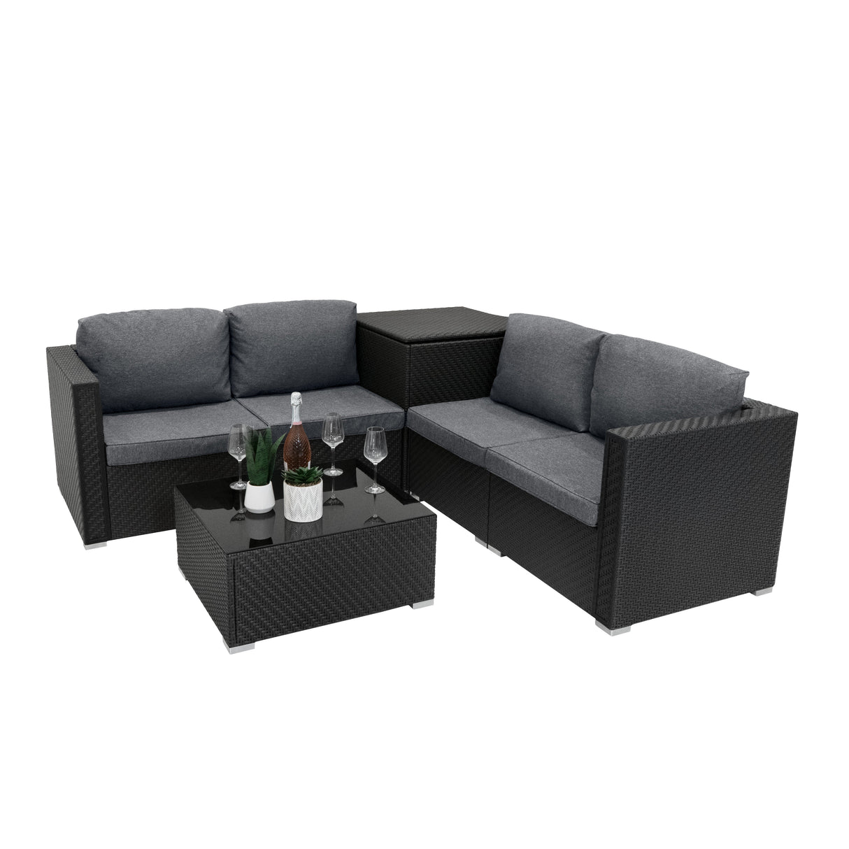 Serafina Rattan Modular 6 Piece Furniture Set – Black